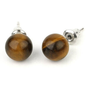 Women's Natural Tiger Stone 925 Silver Plated Round Ball Stud Earrings NWT